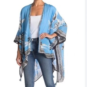 Vince Camuto Banana Topper Wrap Blue Floral Kimono Cardigan NWT